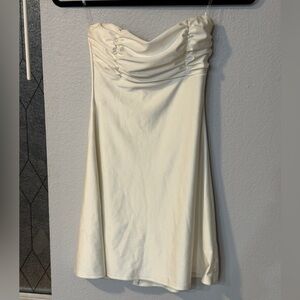 Windsor Chic Amore Strapless Pleated Satin A-Line Mini Dress White - Size S